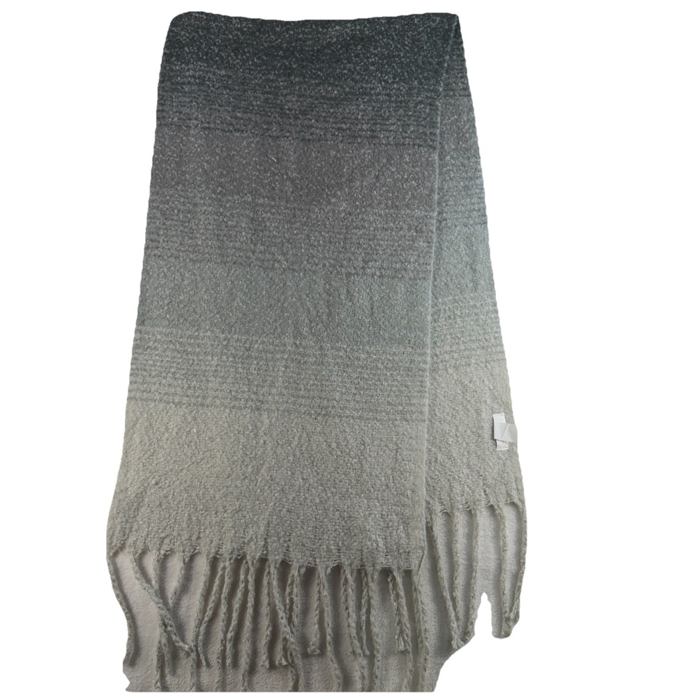 Mer Sea Travel Wrap Scarf One Size Shawl‎ Knit Fringe Gray Coastal Beach Neutral